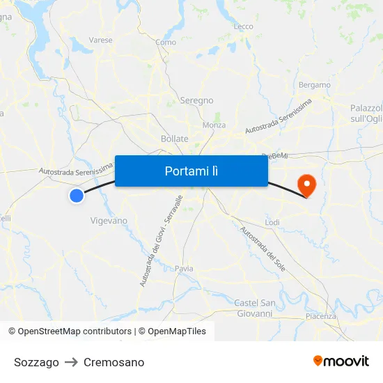Sozzago to Cremosano map