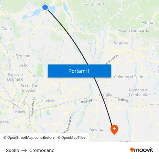 Suello to Cremosano map