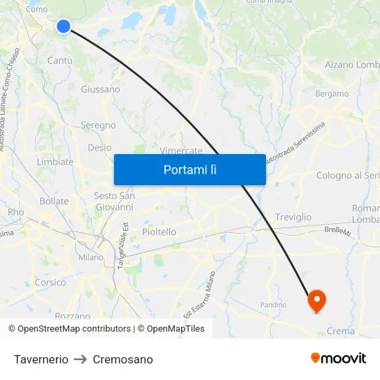 Tavernerio to Cremosano map