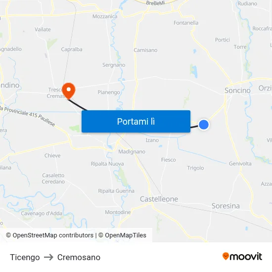 Ticengo to Cremosano map