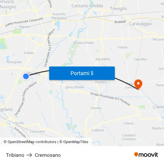 Tribiano to Cremosano map