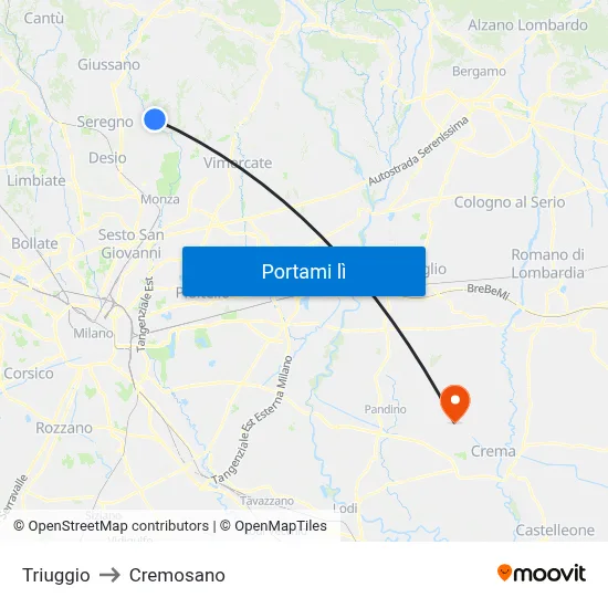 Triuggio to Cremosano map