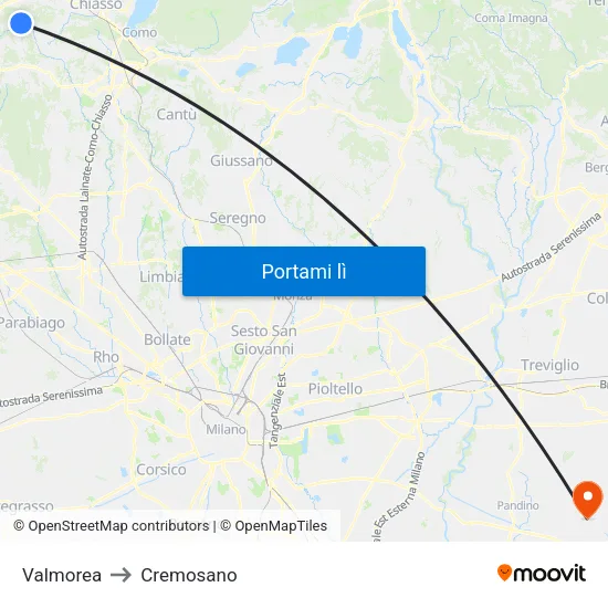 Valmorea to Cremosano map
