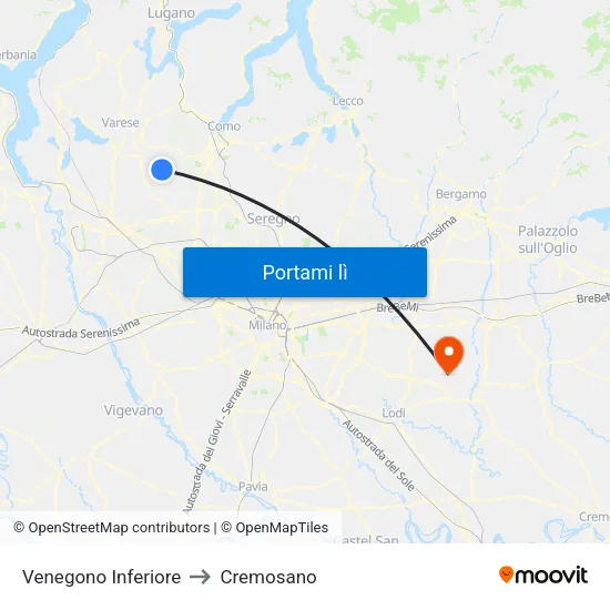 Venegono Inferiore to Cremosano map