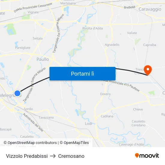 Vizzolo Predabissi to Cremosano map