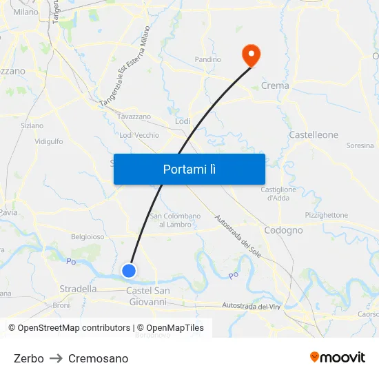 Zerbo to Cremosano map
