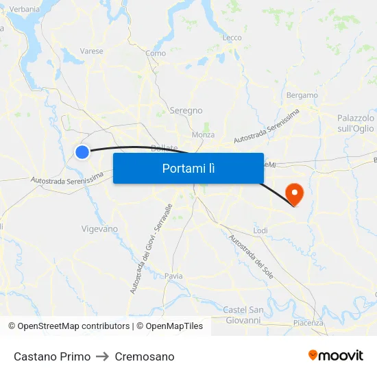Castano Primo to Cremosano map