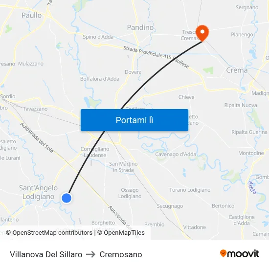 Villanova Del Sillaro to Cremosano map
