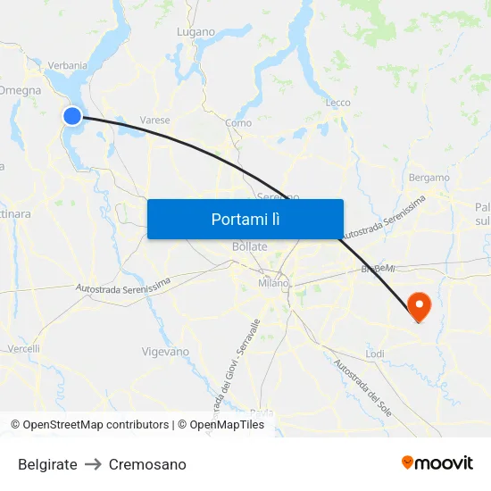 Belgirate to Cremosano map