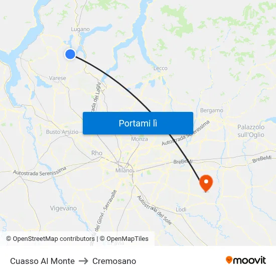 Cuasso Al Monte to Cremosano map