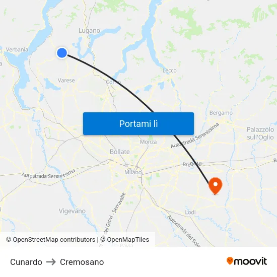 Cunardo to Cremosano map