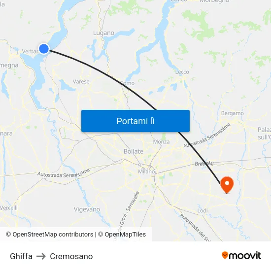 Ghiffa to Cremosano map