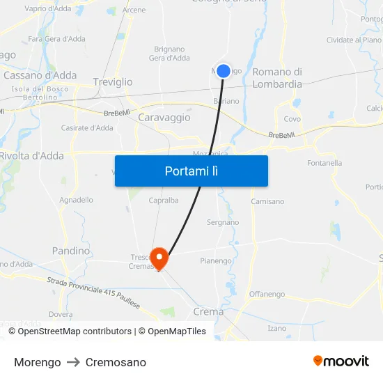Morengo to Cremosano map