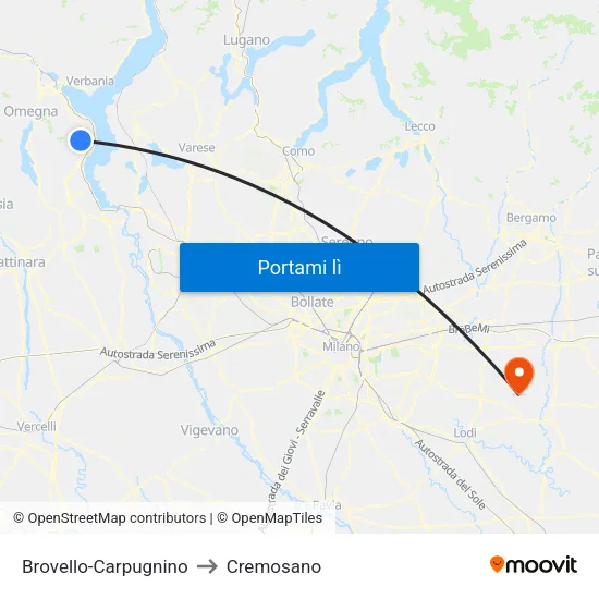 Brovello-Carpugnino to Cremosano map