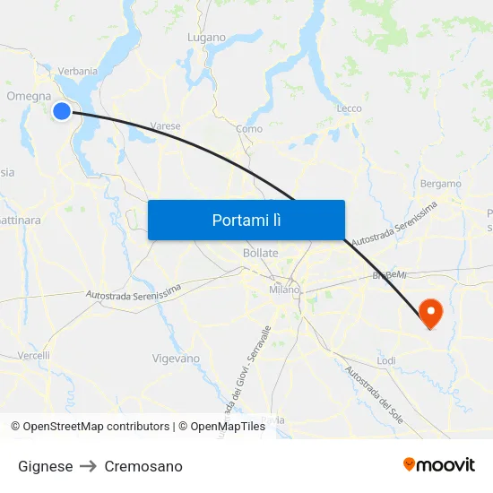 Gignese to Cremosano map
