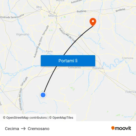 Cecima to Cremosano map