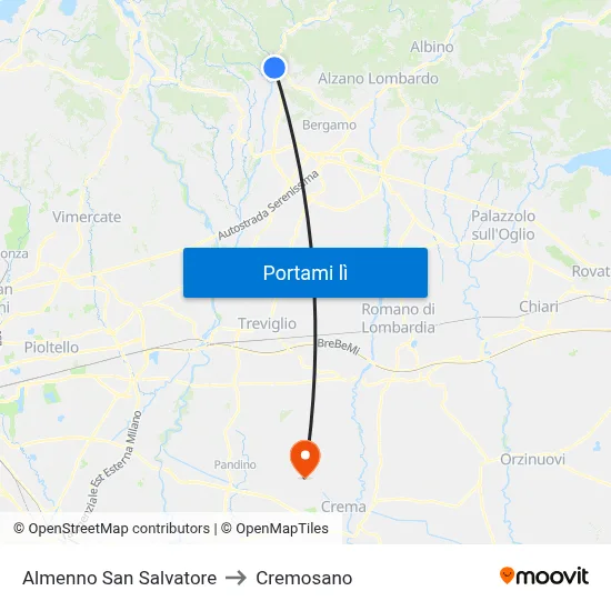 Almenno San Salvatore to Cremosano map