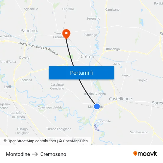 Montodine to Cremosano map