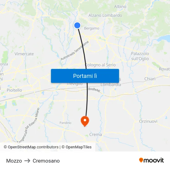 Mozzo to Cremosano map