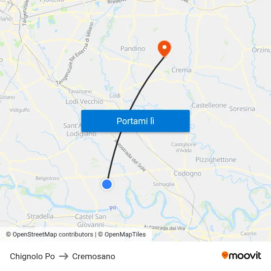 Chignolo Po to Cremosano map