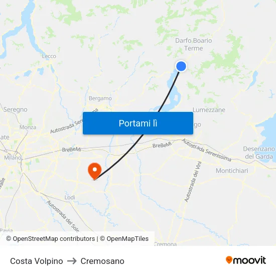 Costa Volpino to Cremosano map