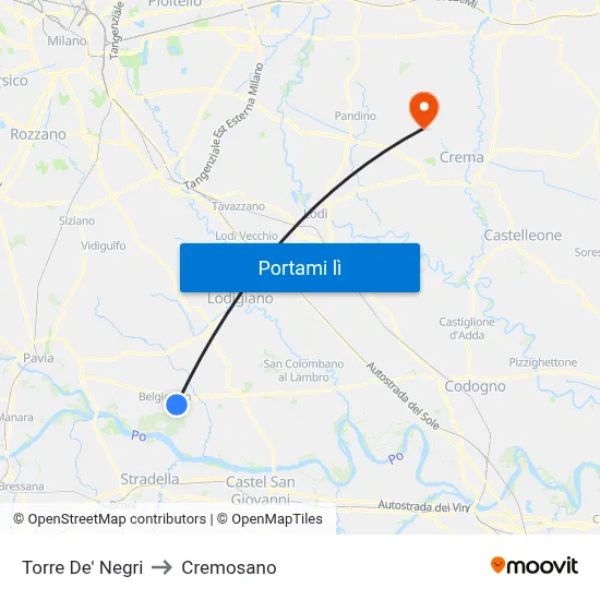 Torre De' Negri to Cremosano map