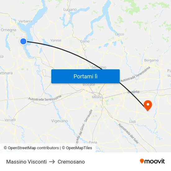 Massino Visconti to Cremosano map