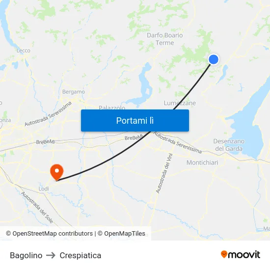 Bagolino to Crespiatica map