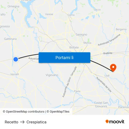 Recetto to Crespiatica map