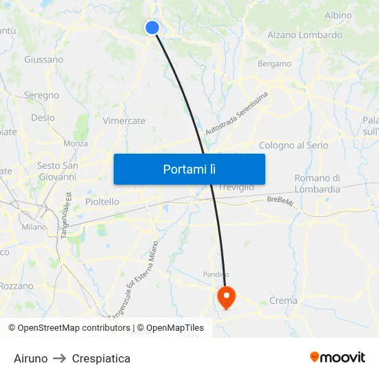 Airuno to Crespiatica map