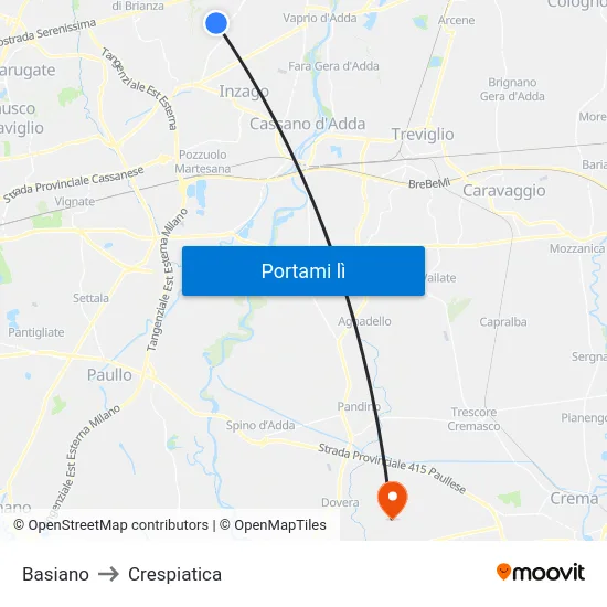 Basiano to Crespiatica map