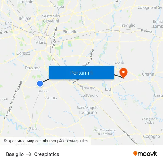 Basiglio to Crespiatica map