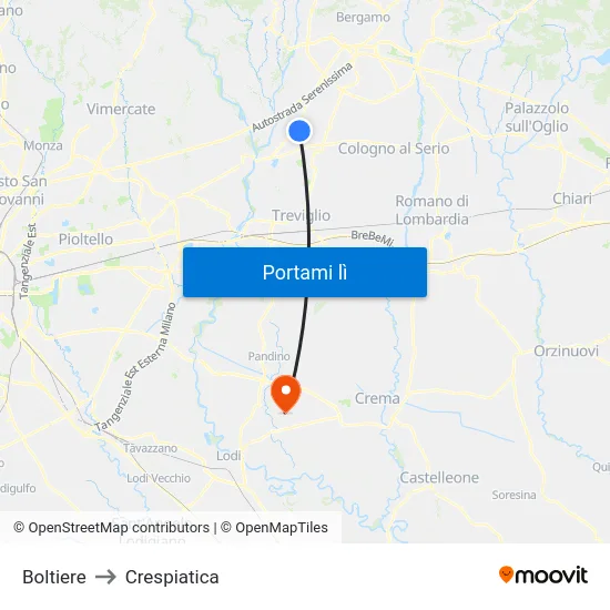 Boltiere to Crespiatica map