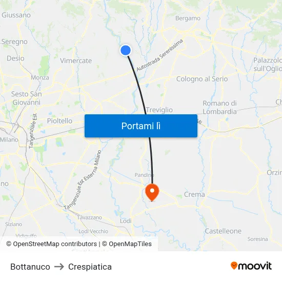 Bottanuco to Crespiatica map