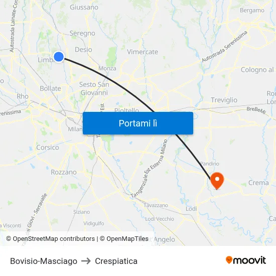 Bovisio-Masciago to Crespiatica map