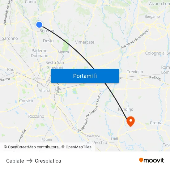 Cabiate to Crespiatica map