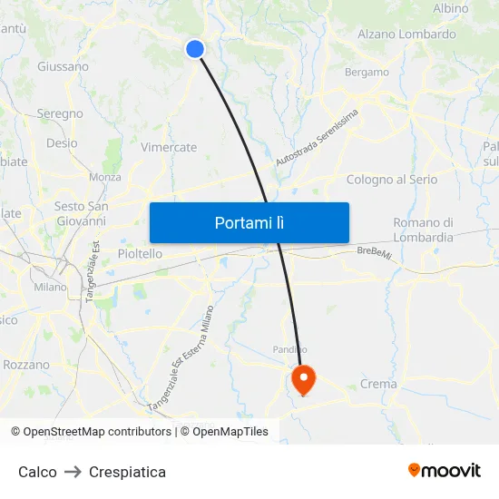 Calco to Crespiatica map