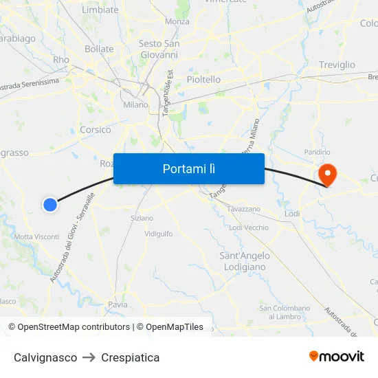 Calvignasco to Crespiatica map
