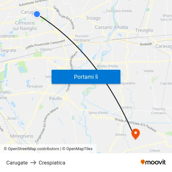 Carugate to Crespiatica map