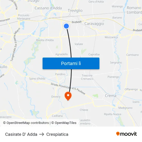 Casirate D' Adda to Crespiatica map