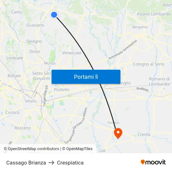 Cassago Brianza to Crespiatica map