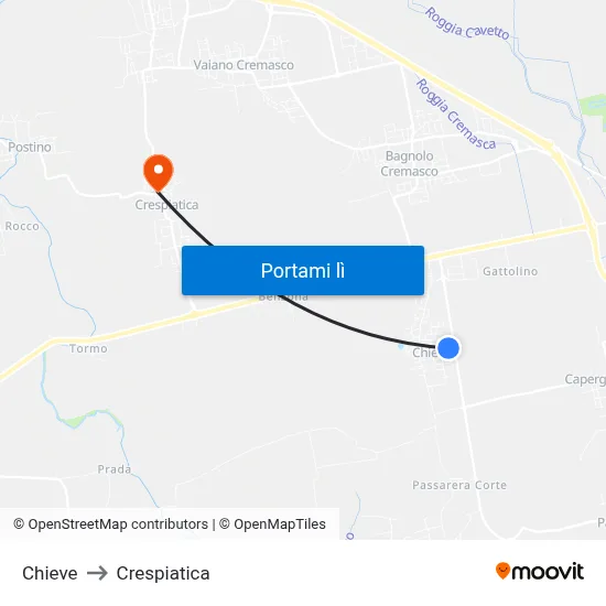 Chieve to Crespiatica map