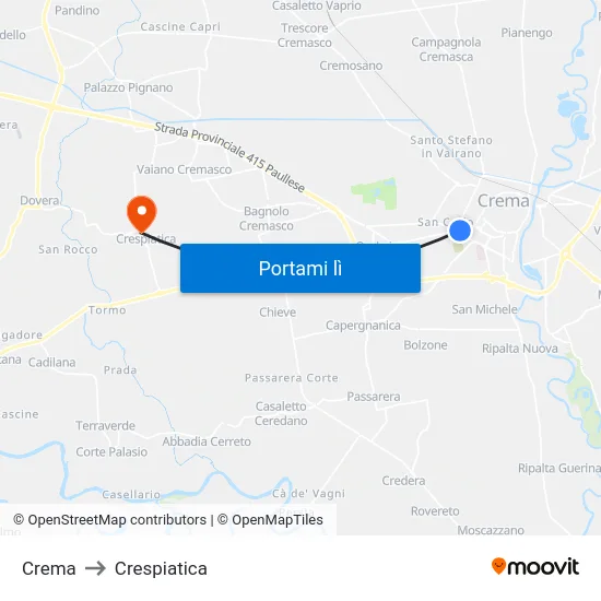Crema to Crespiatica map