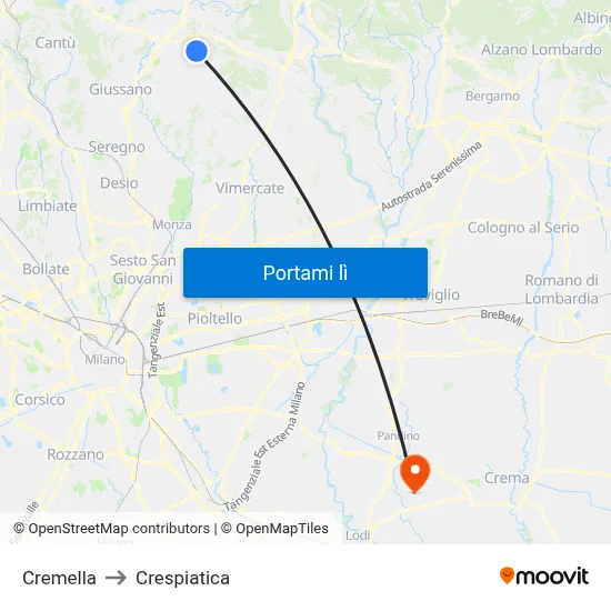 Cremella to Crespiatica map