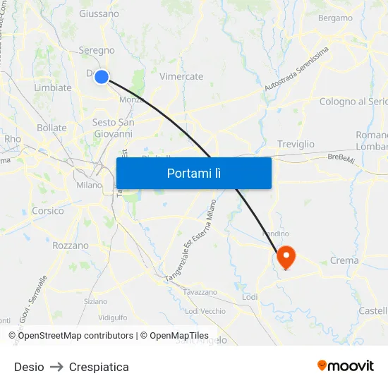 Desio to Crespiatica map