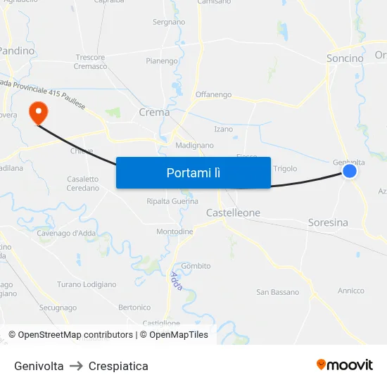 Genivolta to Crespiatica map