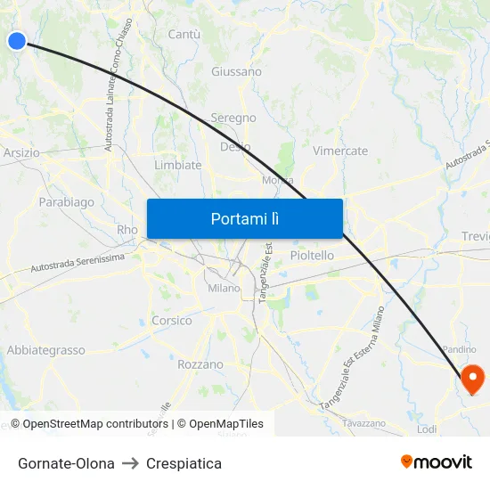 Gornate-Olona to Crespiatica map