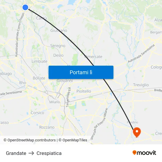 Grandate to Crespiatica map