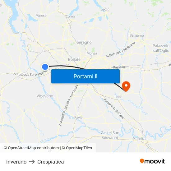 Inveruno to Crespiatica map