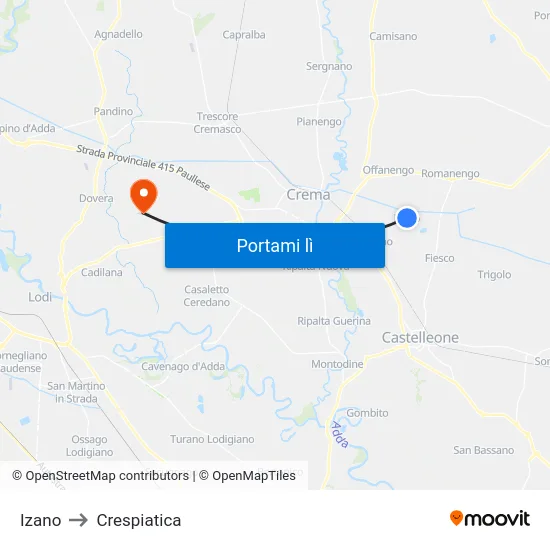 Izano to Crespiatica map